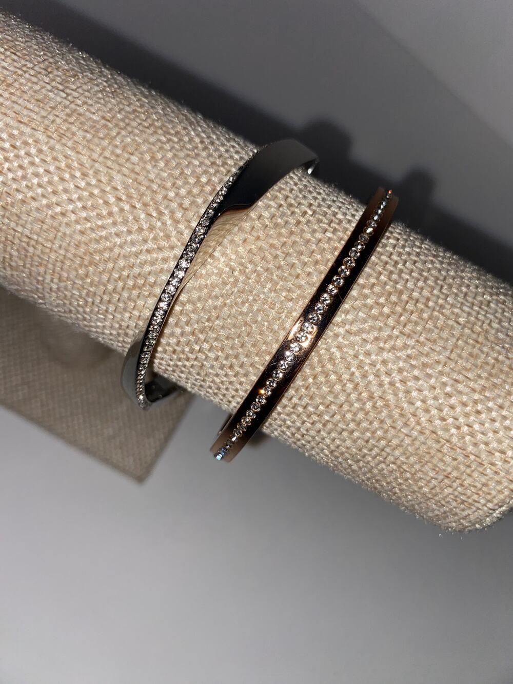 Kate Spade New York Set of 2 Hinged Crystal Bangles – Rose Gold & Silver Tone